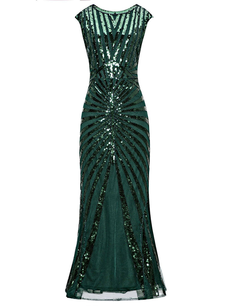 Green 1920s Sequin Art Deco Maxi Dress ...